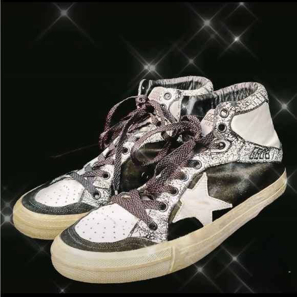 GOLDEN GOOSE DELUXE BRAND 2:12  B&W LEATHER LUXURY HIGH TOP SNEAKERS -9 - Picture 1 of 10